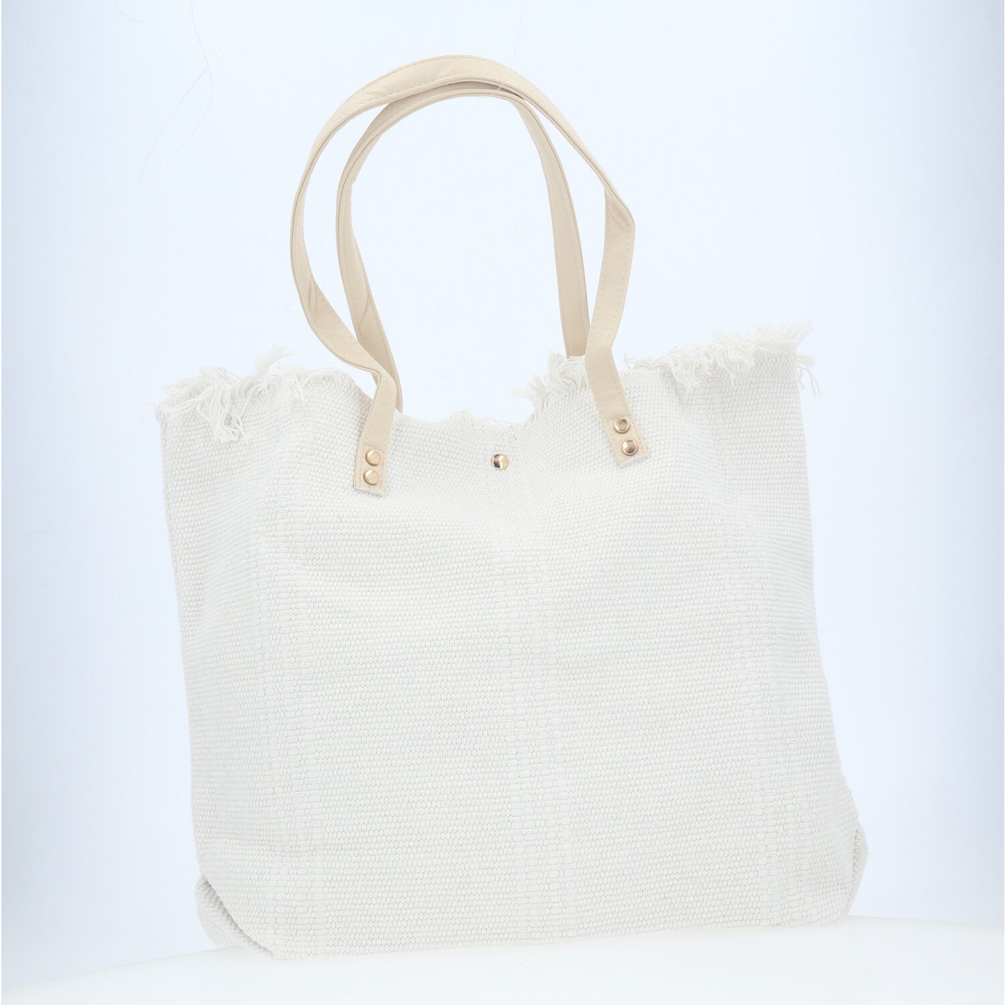 Bolsa Tote em Tecido com Franjas na Borda Superior Branco