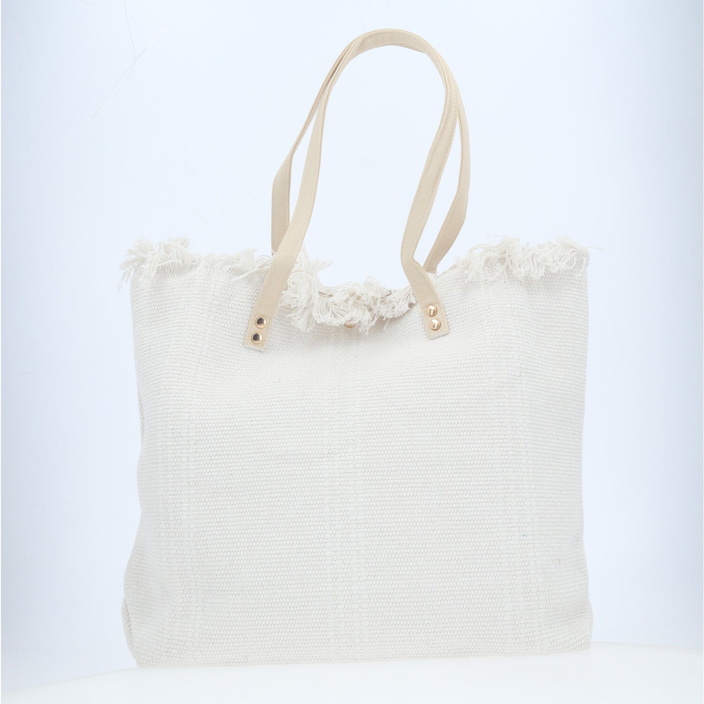 Bolsa Tote em Tecido com Franjas na Borda Superior Branco