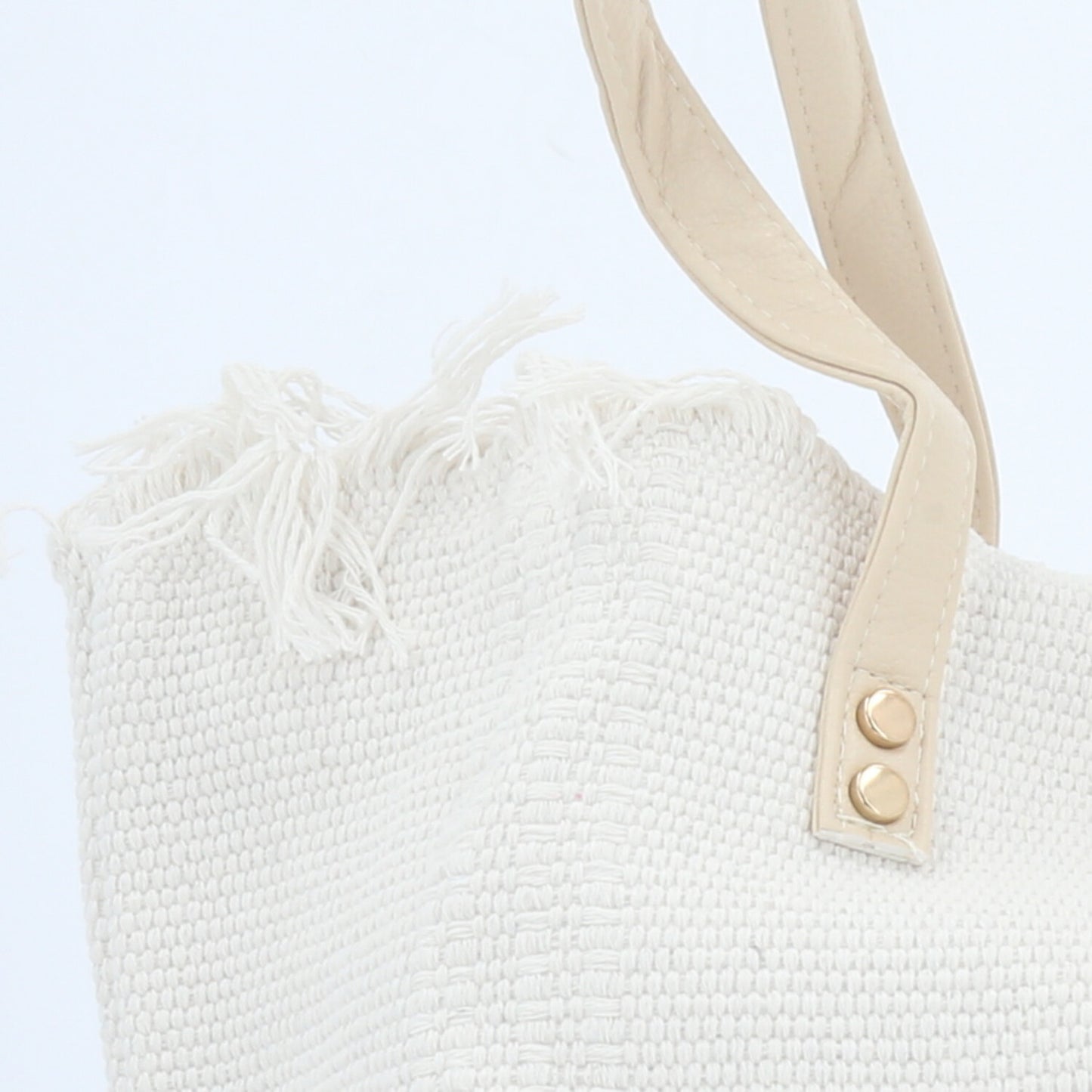 Bolsa Tote em Tecido com Franjas na Borda Superior Branco