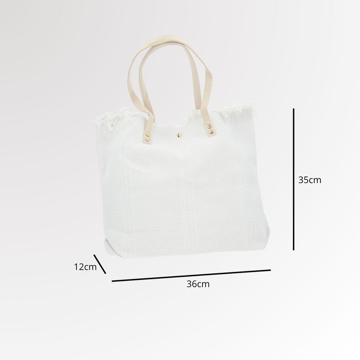 Bolsa Tote em Tecido com Franjas na Borda Superior Branco