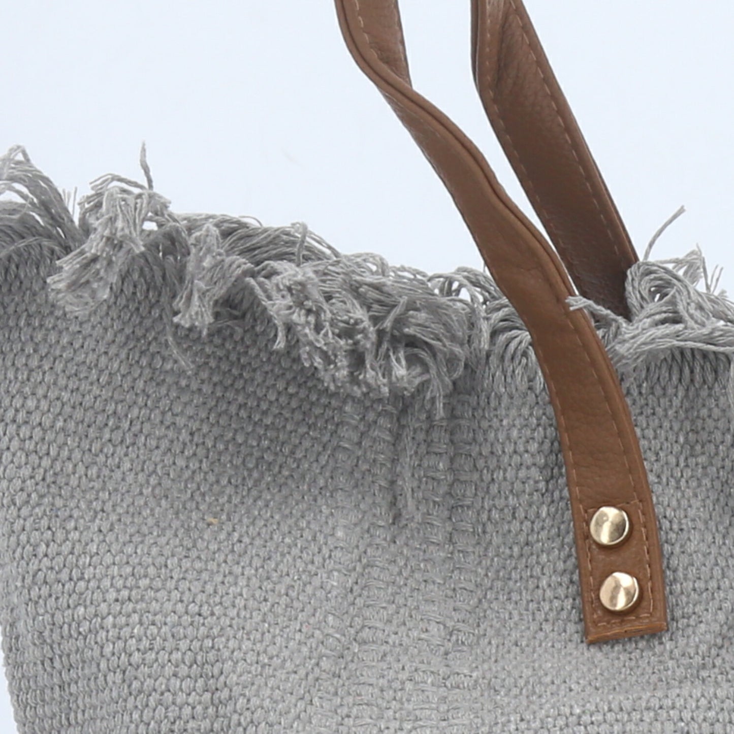 Bolsa Tote em Tecido com Franjas na Borda Superior Cinza