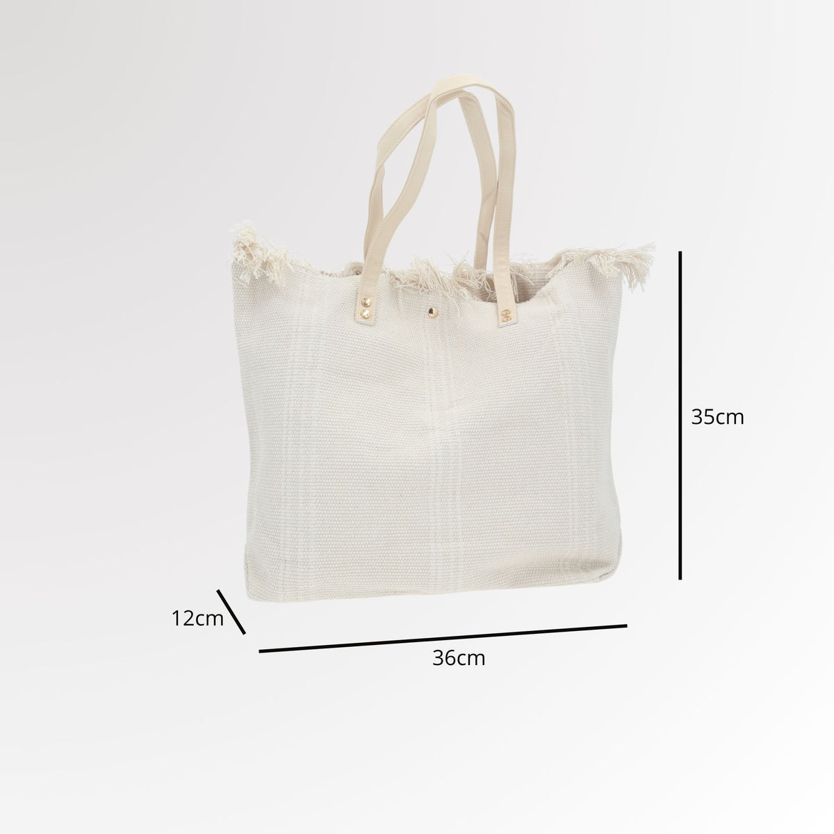 Bolsa Tote em Tecido com Franjas na Borda Superior Marfim