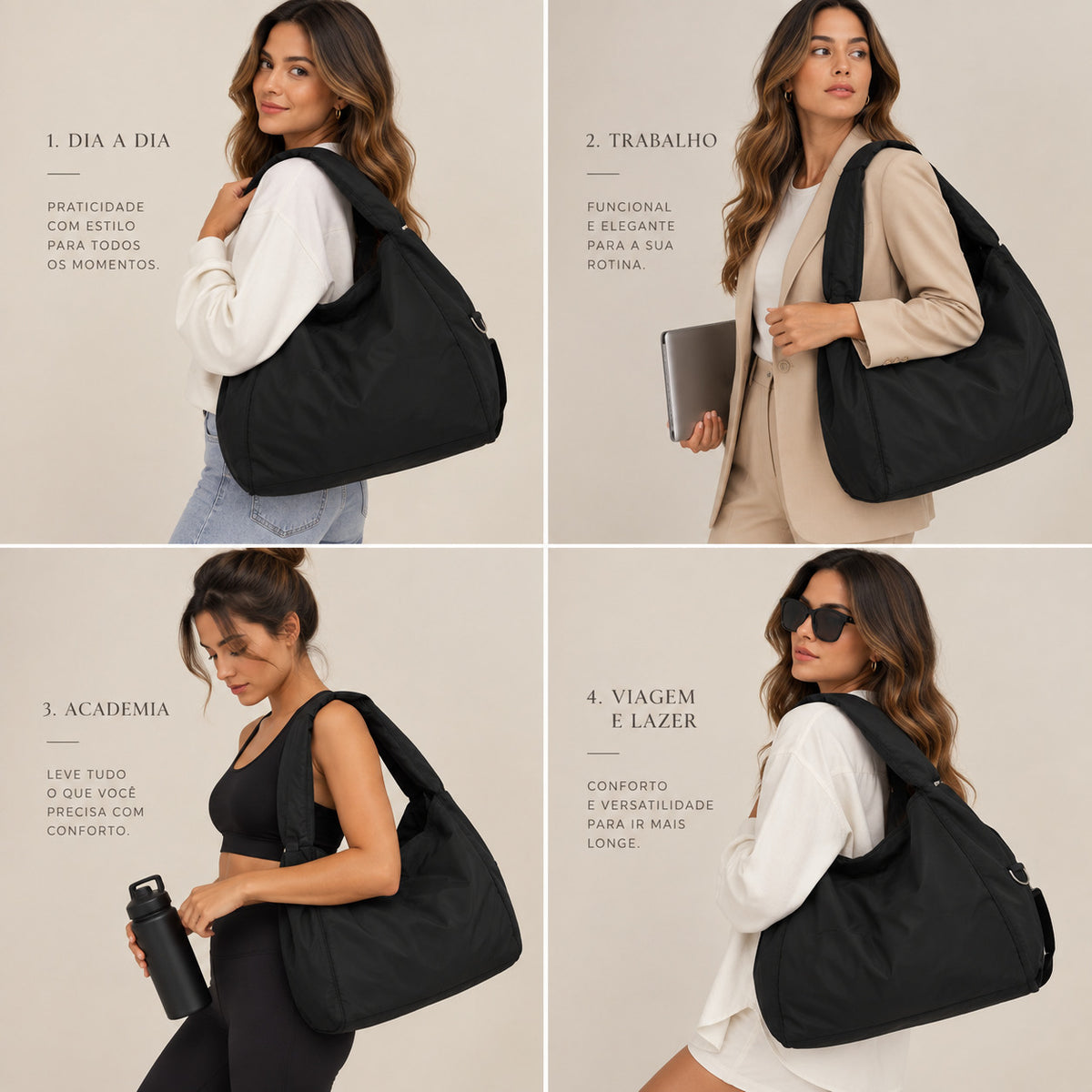 Bolsa Grande em Nylon para Faculdade e Acadêmia Preto