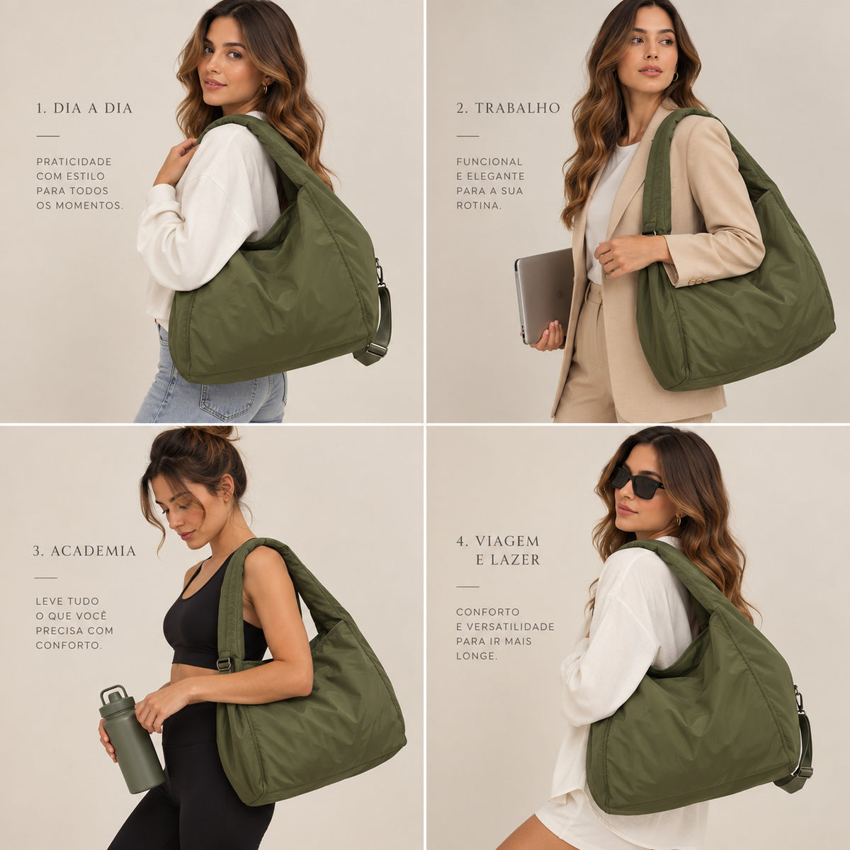 Bolsa Grande em Nylon para Faculdade e Acadêmia Verde