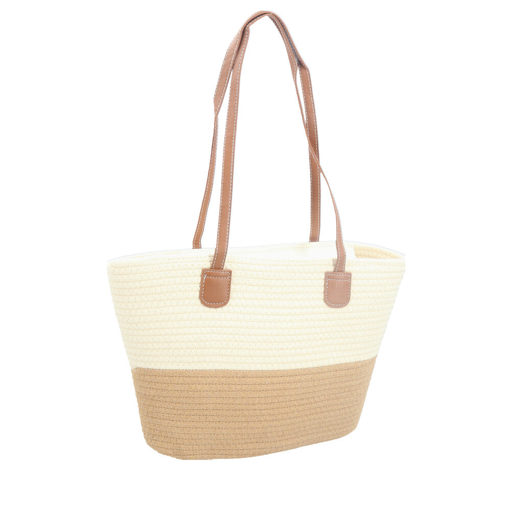 Bolsa de Praia Feminina Bicolor Modelo Tote Bege