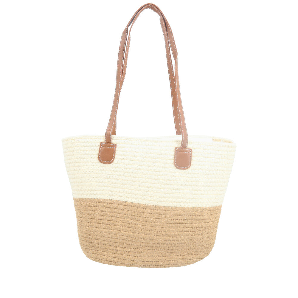Bolsa de Praia Feminina Bicolor Modelo Tote Bege