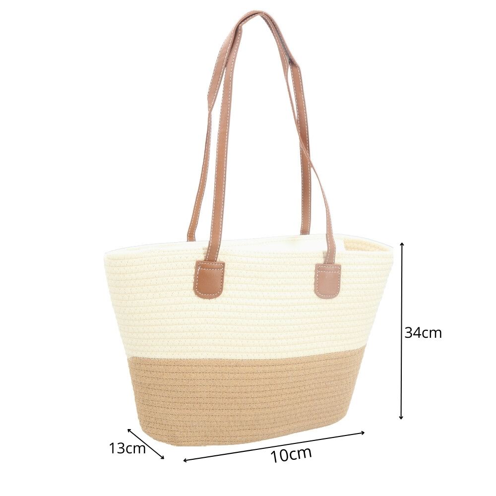 Bolsa de Praia Feminina Bicolor Modelo Tote Bege