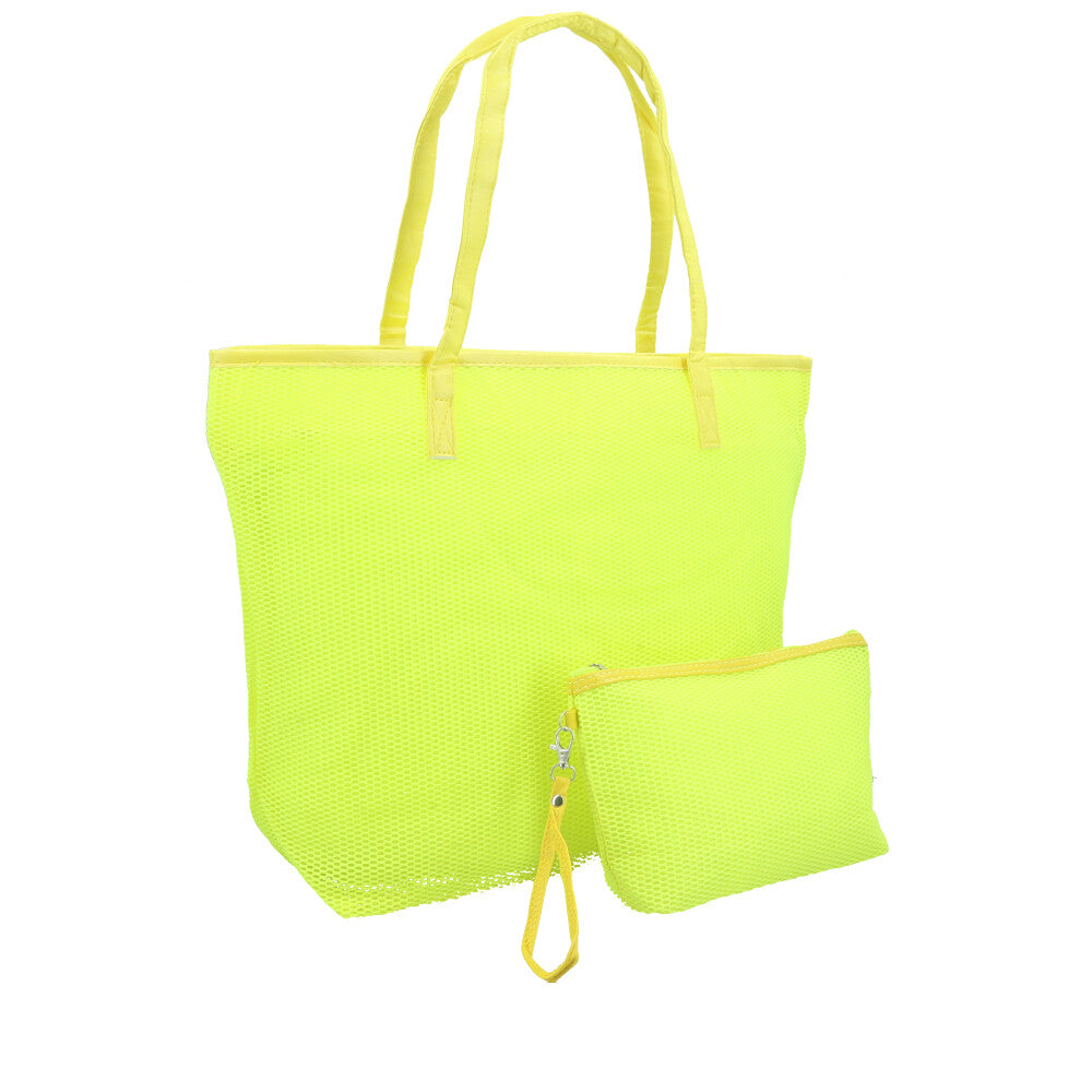 Bolsa de Praia em Ráfia com Acompanhamento de Nécessaire Amarelo