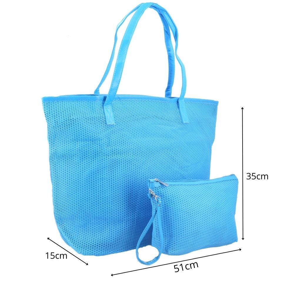 Bolsa de Praia em Ráfia com Acompanhamento de Nécessaire Azul