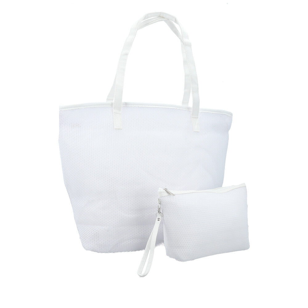 Bolsa de Praia em Ráfia com Acompanhamento de Nécessaire Branco