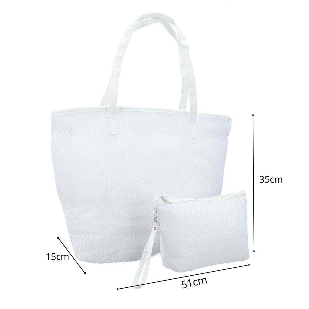 Bolsa de Praia em Ráfia com Acompanhamento de Nécessaire Branco