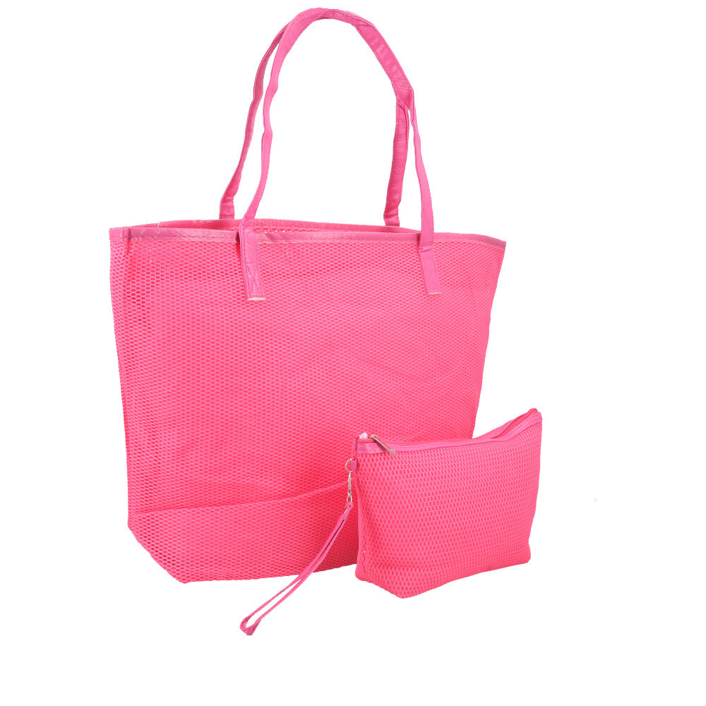 Bolsa de Praia em Ráfia com Acompanhamento de Nécessaire Pink
