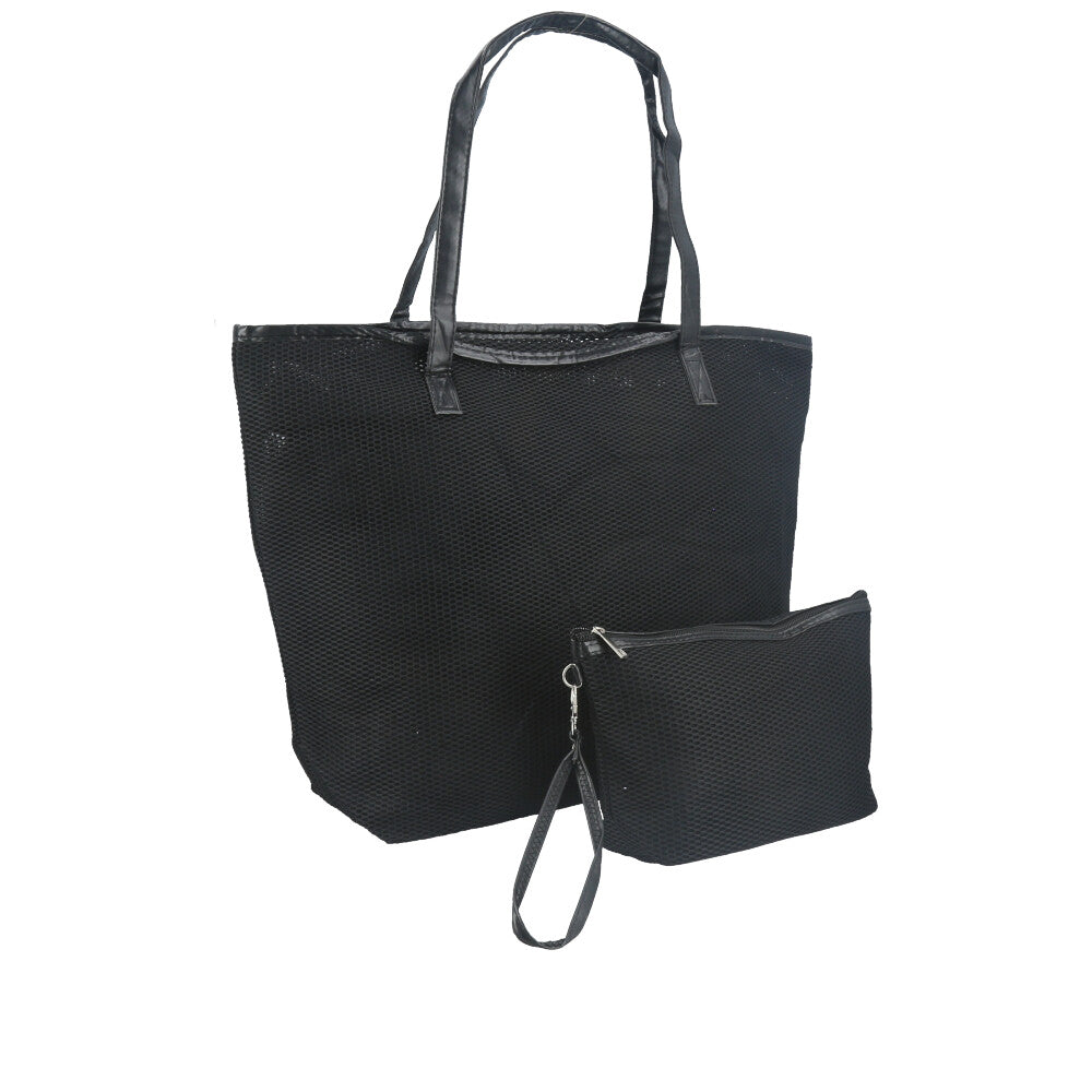 Bolsa de Praia em Ráfia com Acompanhamento de Nécessaire Preto