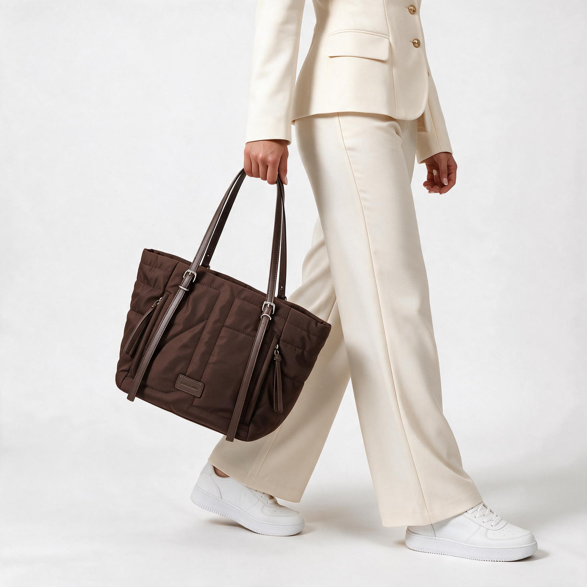 Bolsa Tote Bag Multifuncional em Nylon com Compartimentos Marrom