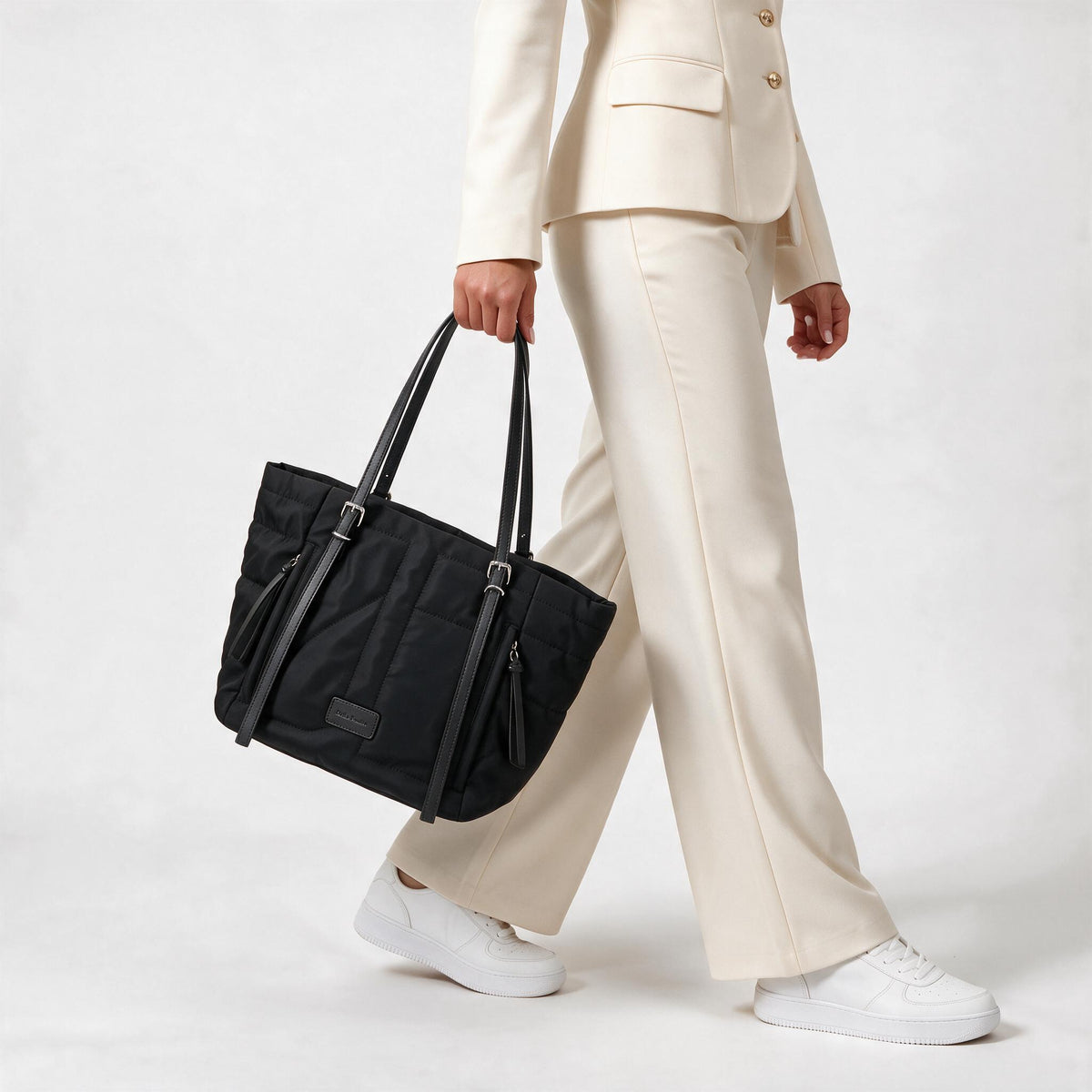 Bolsa Tote Bag Multifuncional em Nylon com Compartimentos Preto