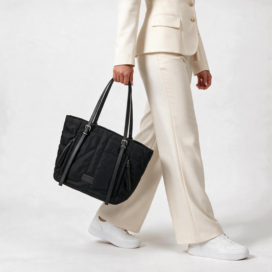 Bolsa Tote Bag Multifuncional em Nylon com Compartimentos Preto