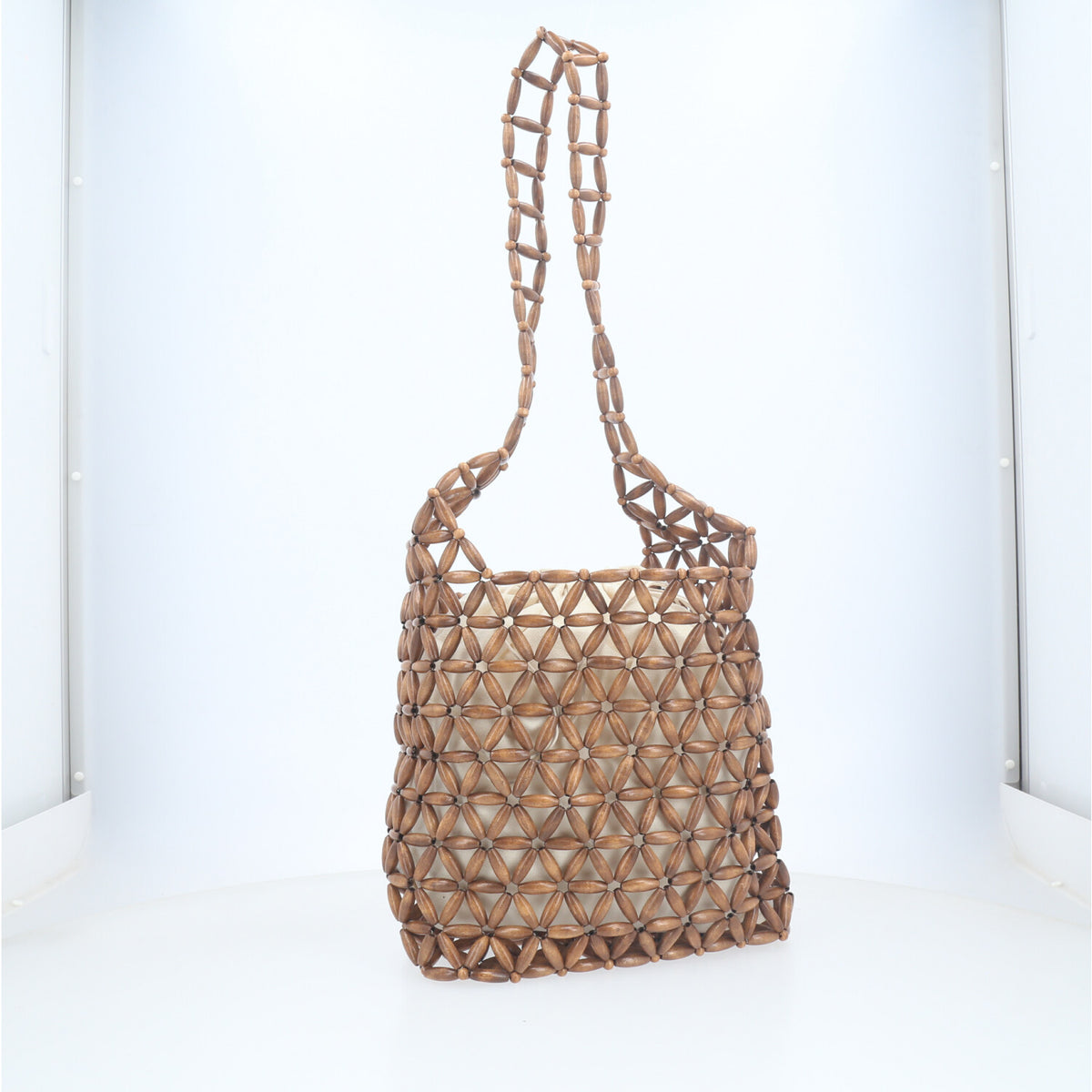 Bolsa Contas de Madeira com Saquinho Interno Marrom