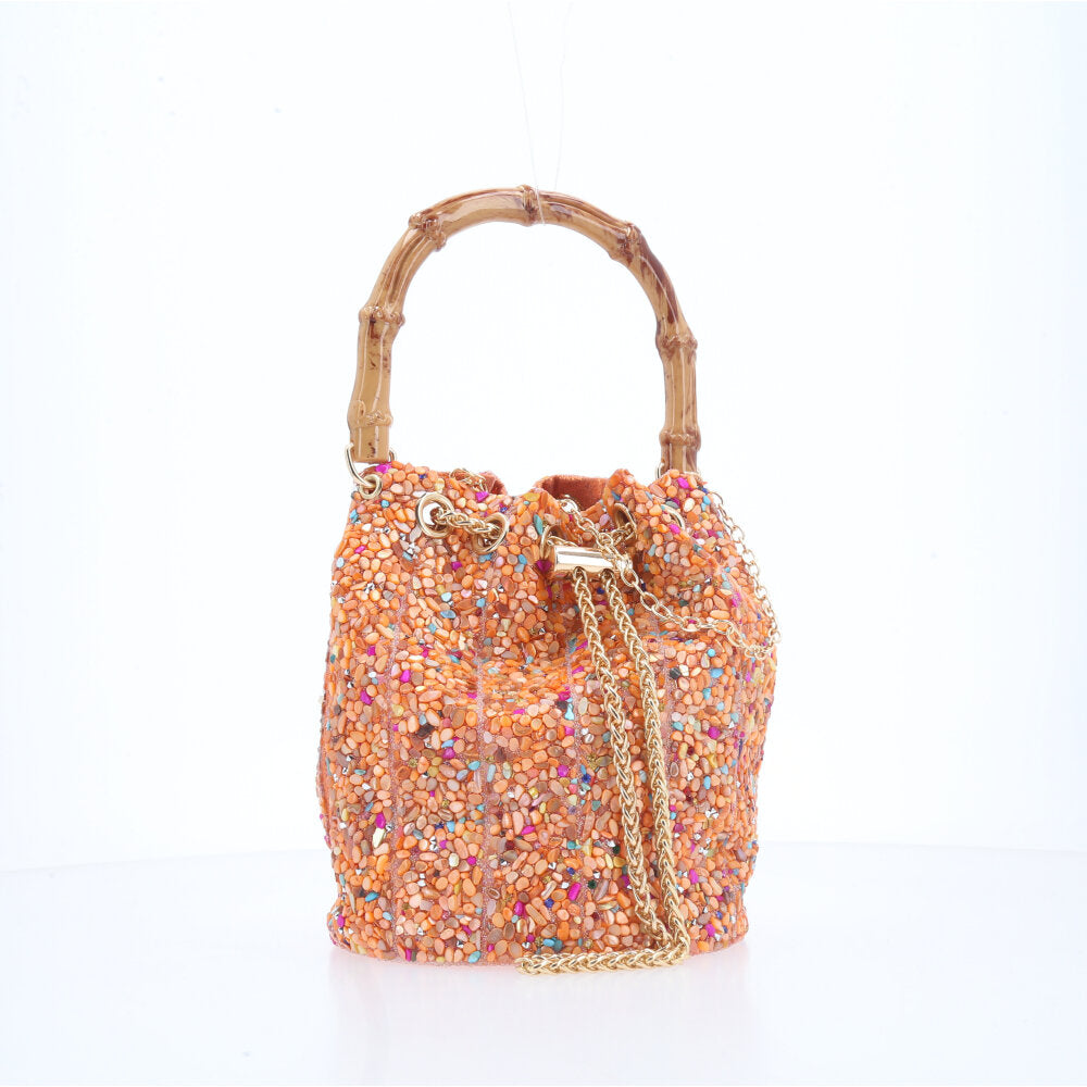 Bolsa Festa Saco com Pedraria Laranja