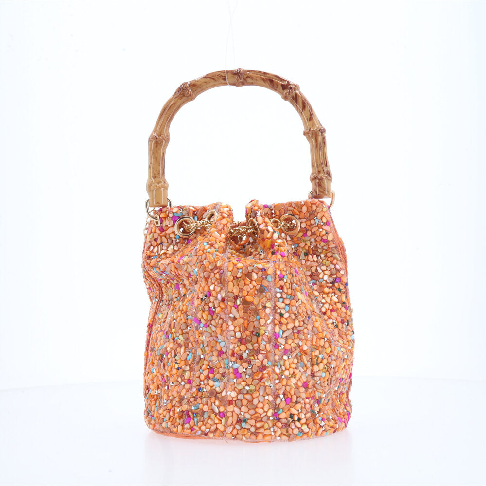 Bolsa Festa Saco com Pedraria Laranja