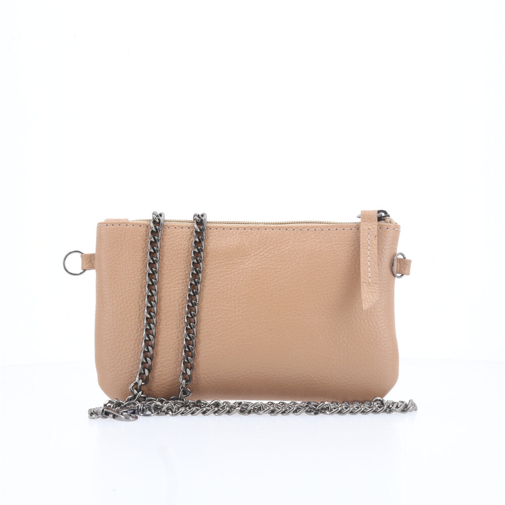Bolsa de Couro com Alça de Corrente Bege