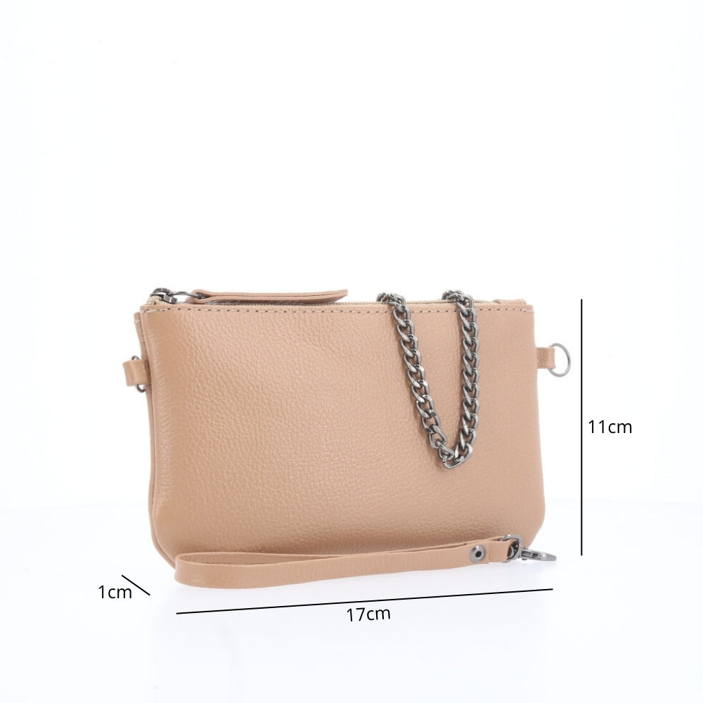 Bolsa de Couro com Alça de Corrente Bege