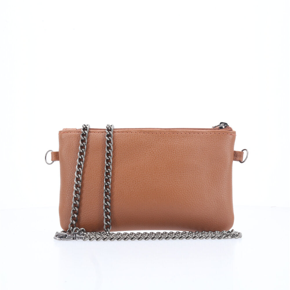 Bolsa de Couro com Alça de Corrente Caramelo
