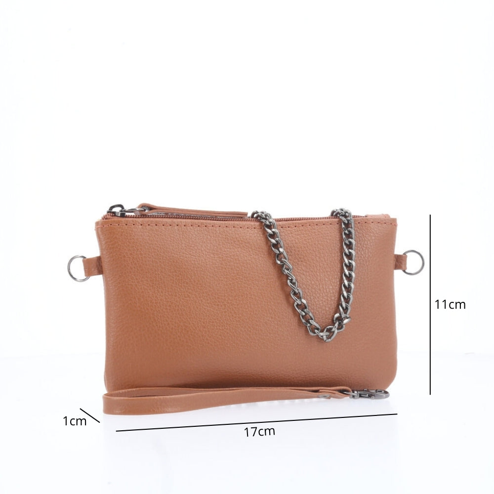 Bolsa de Couro com Alça de Corrente Caramelo