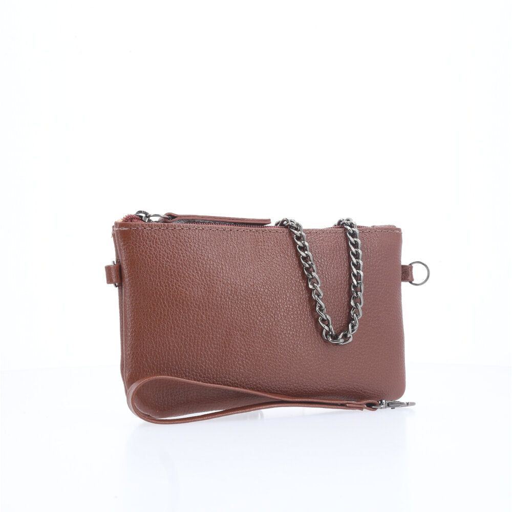 Bolsa de Couro com Alça de Corrente Marrom
