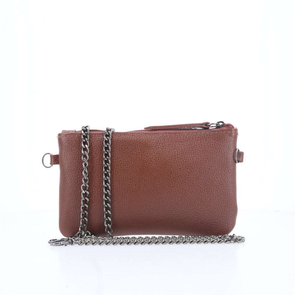 Bolsa de Couro com Alça de Corrente Marrom