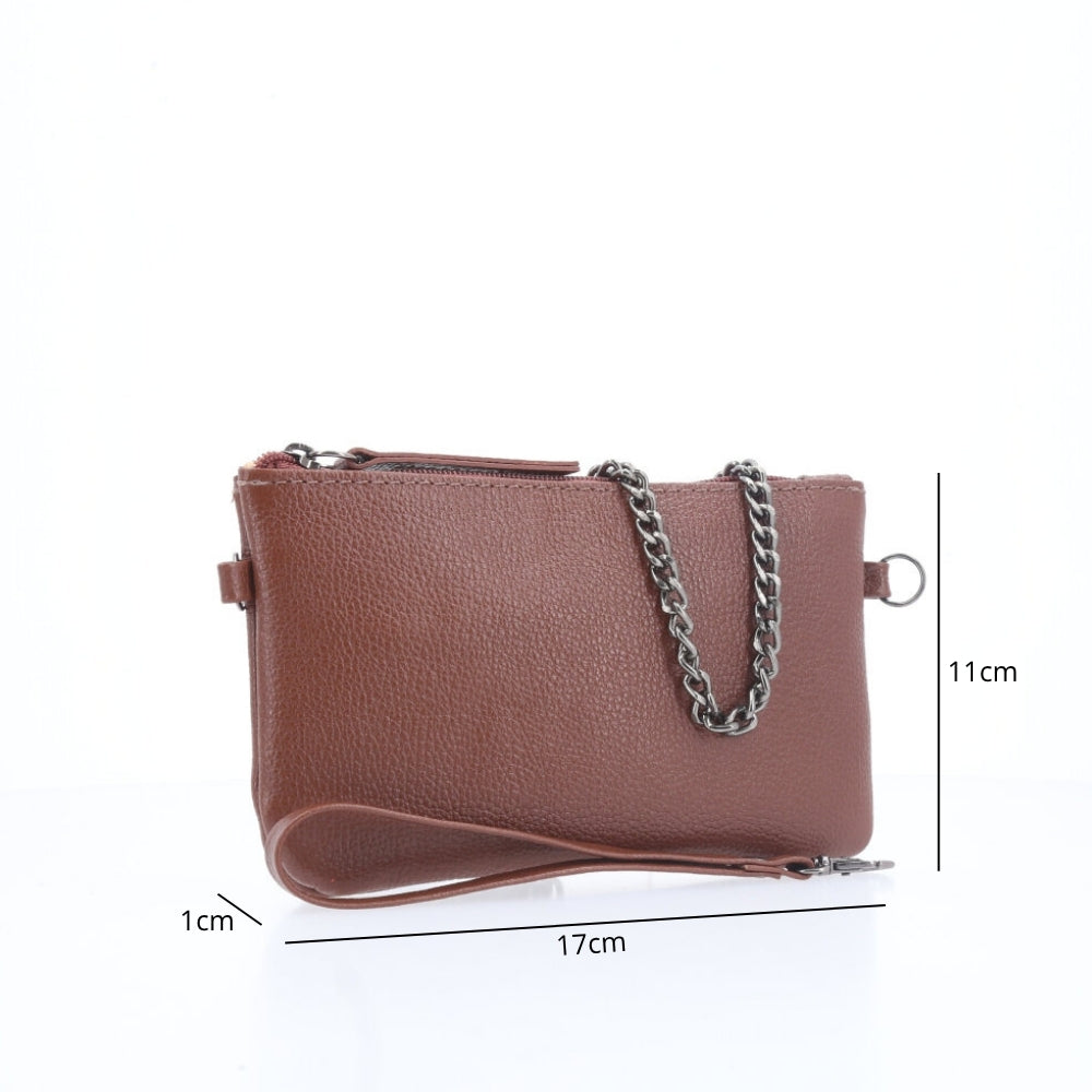 Bolsa de Couro com Alça de Corrente Marrom