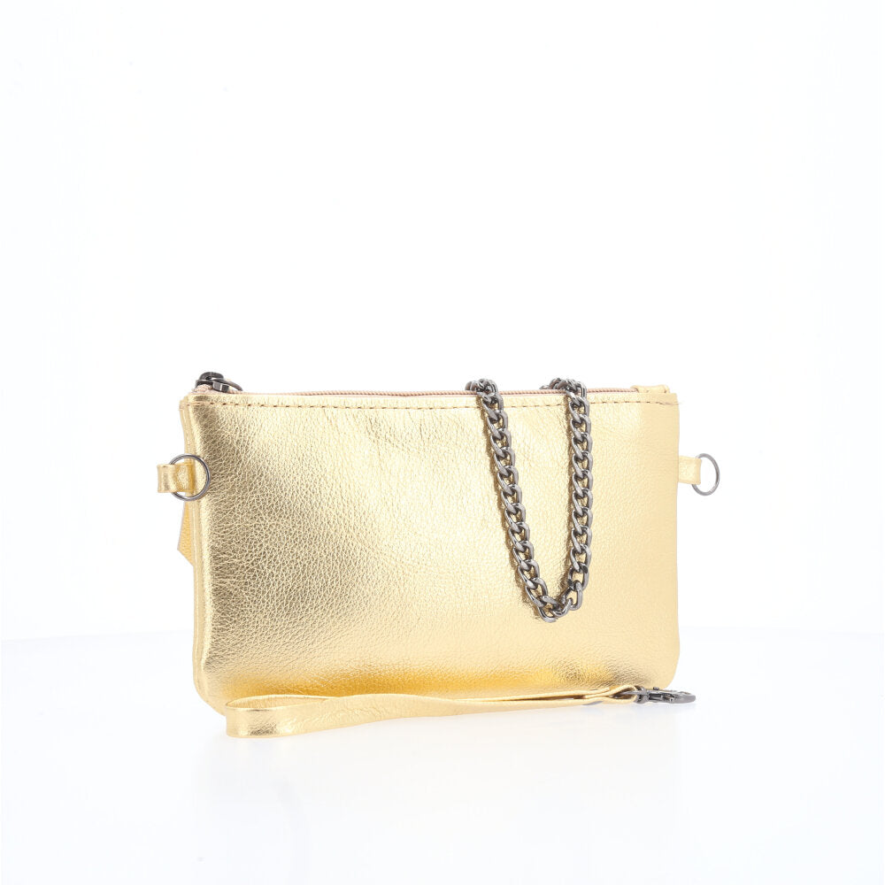 Bolsa de Couro com Alça de Corrente Ouro