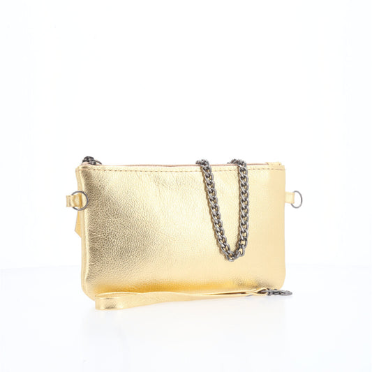 Bolsa de Couro com Alça de Corrente Ouro
