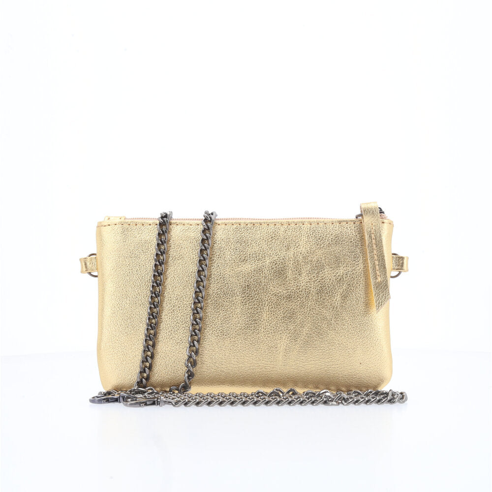 Bolsa de Couro com Alça de Corrente Ouro