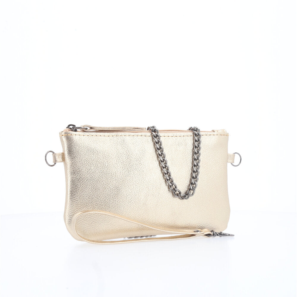 Bolsa de Couro com Alça de Corrente Ouro claro