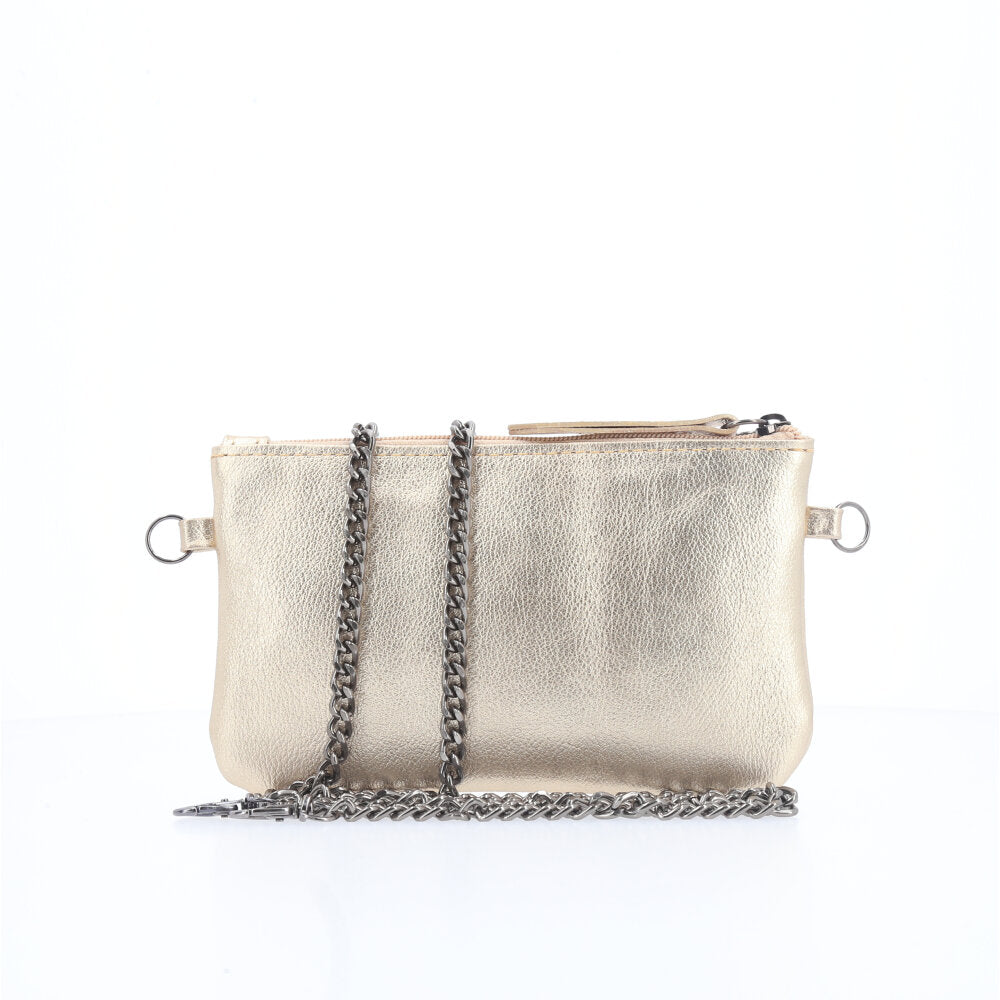 Bolsa de Couro com Alça de Corrente Ouro claro
