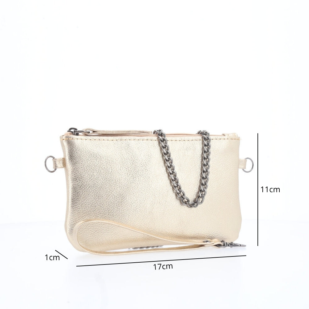 Bolsa de Couro com Alça de Corrente Ouro claro