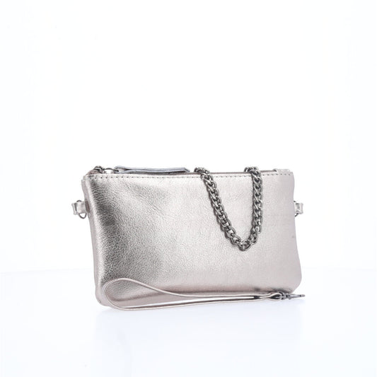 Bolsa de Couro com Alça de Corrente Prata velha