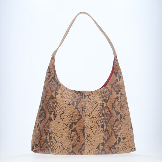 Bolsa Hobo em Couro Estilo Animal Print Bege