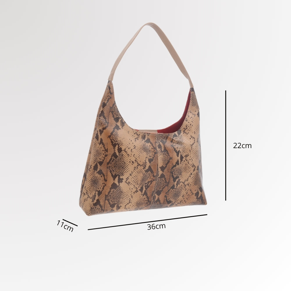 Bolsa Hobo em Couro Estilo Animal Print Bege