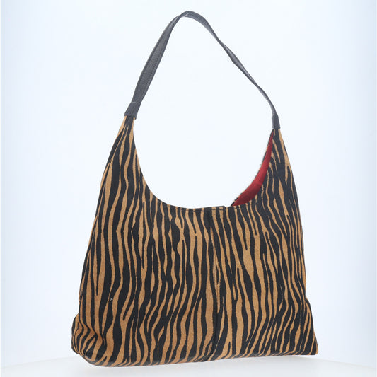 Bolsa Hobo em Couro Estilo Animal Print Bege escuro