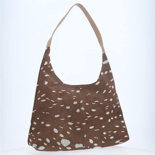 Bolsa Hobo em Couro Estilo Animal Print Caqui