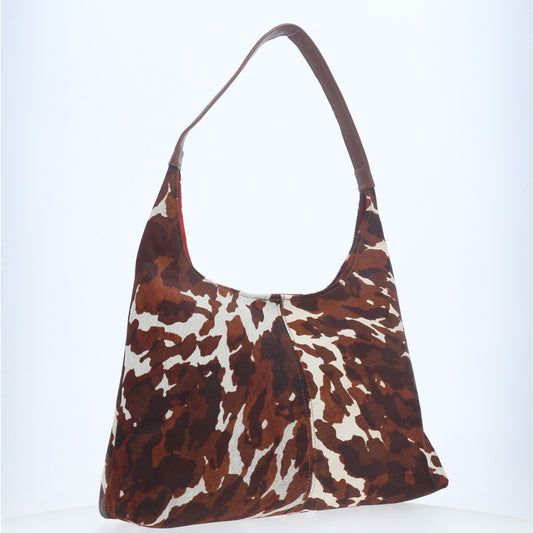 Bolsa Hobo em Couro Estilo Animal Print Caramelo