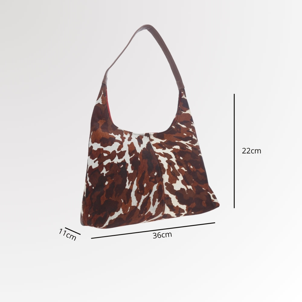 Bolsa Hobo em Couro Estilo Animal Print Caramelo