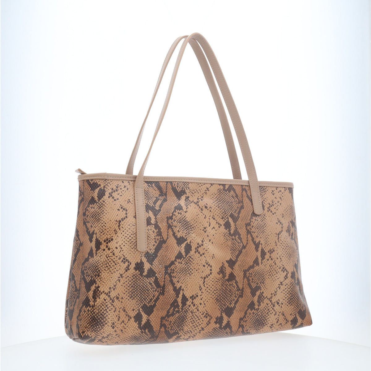 Bolsa de Ombro em Couro Estilo Animal Print Bege