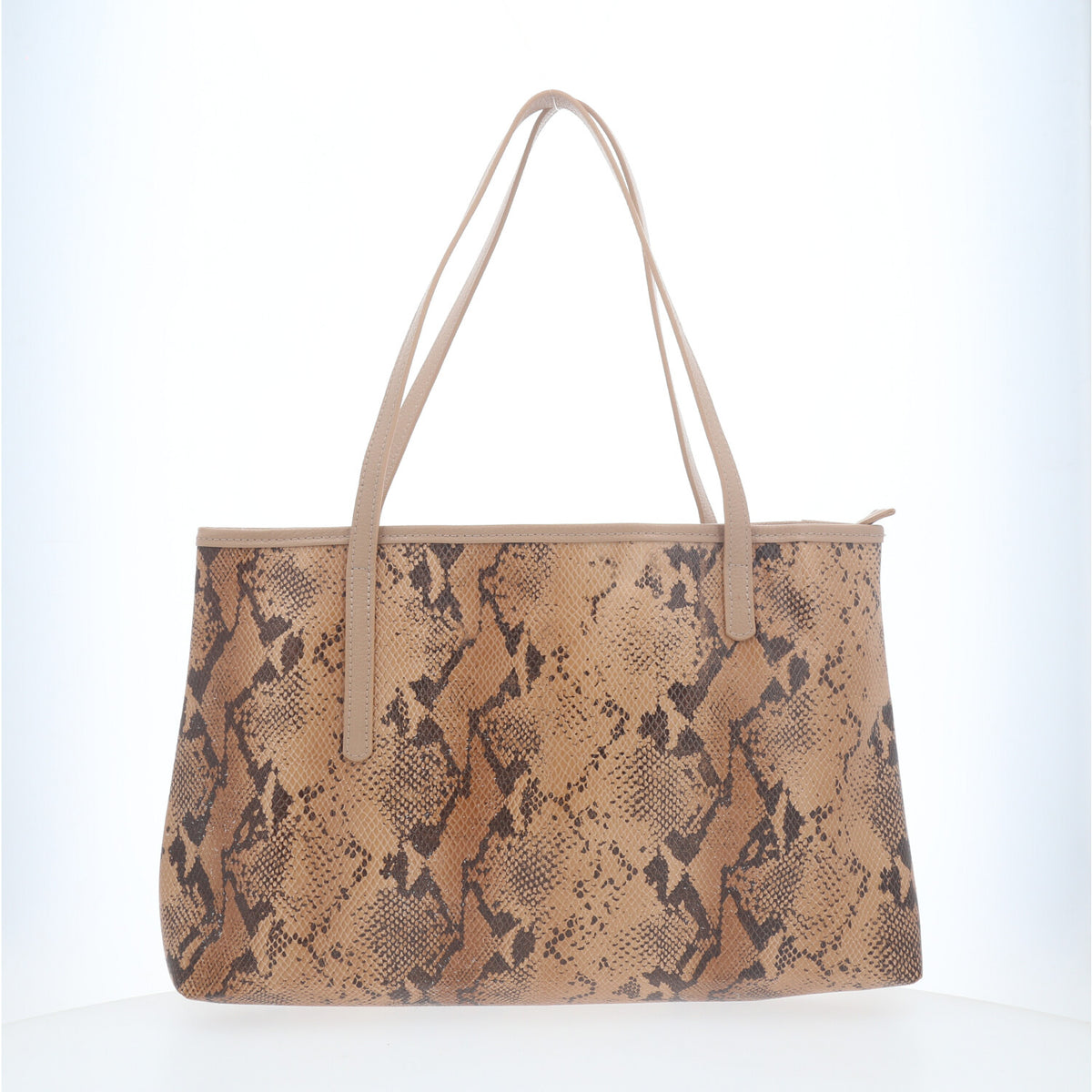 Bolsa de Ombro em Couro Estilo Animal Print Bege