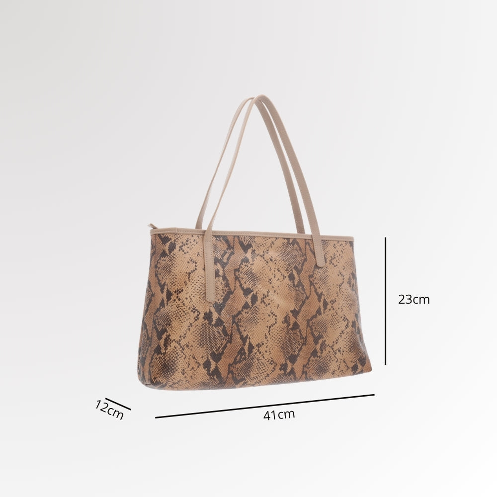 Bolsa de Ombro em Couro Estilo Animal Print Bege