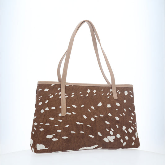 Bolsa de Ombro em Couro Estilo Animal Print Caqui