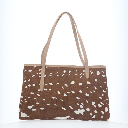 Bolsa de Ombro em Couro Estilo Animal Print Caqui