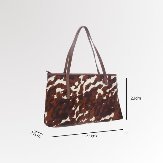 Bolsa de Ombro em Couro Estilo Animal Print Caramelo
