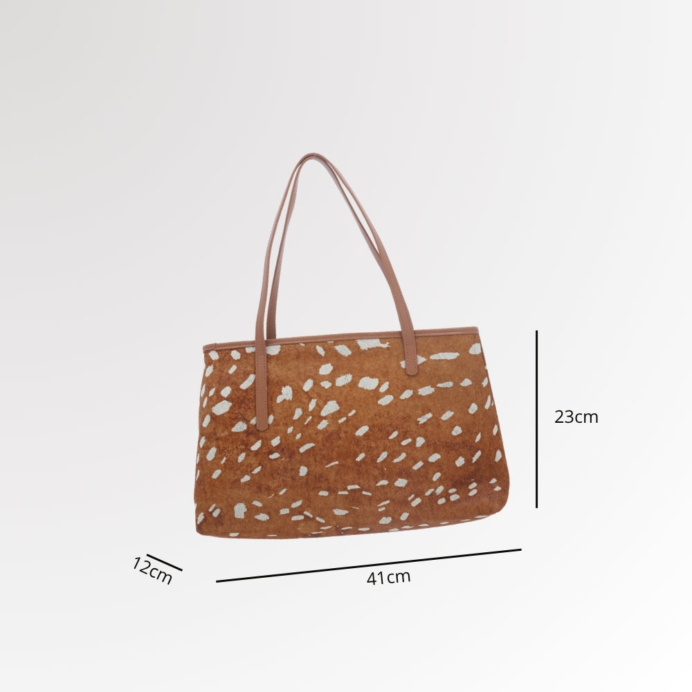 Bolsa de Ombro em Couro Estilo Animal Print Marrom claro